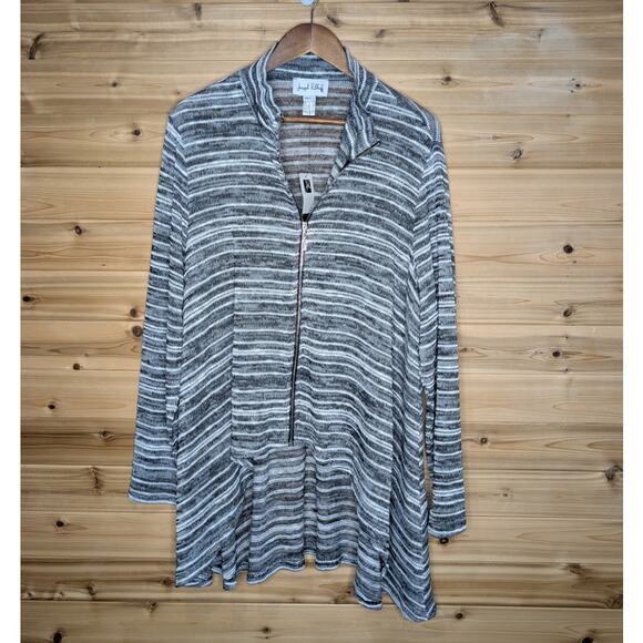 Joseph Ribkoff Sweater Womens 18 Black White Zip Front Cardigan Hi-Low NWT - Picture 1 of 11